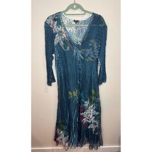 Komarov Blue Floral Crinkle Chiffon Lace Maxi Dress Sz 2X